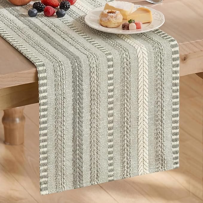 Artoid Mode Dark Grey Farmhouse Stripe Braided Table Runner 12x72 Inch | by ArtoidMode