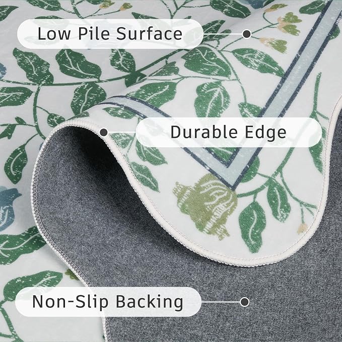 DCX Washable Botanical Floral Rug 4x6, Non Slip Low Pile Carpet - Image 8