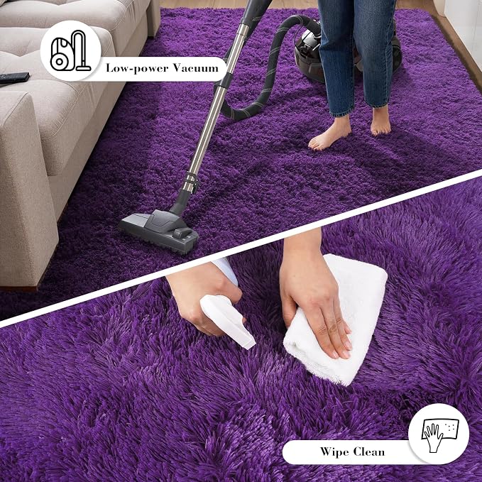 Purple Fluffy Rug Shag Area Rug, 9x12 Area Rugs - Image 5