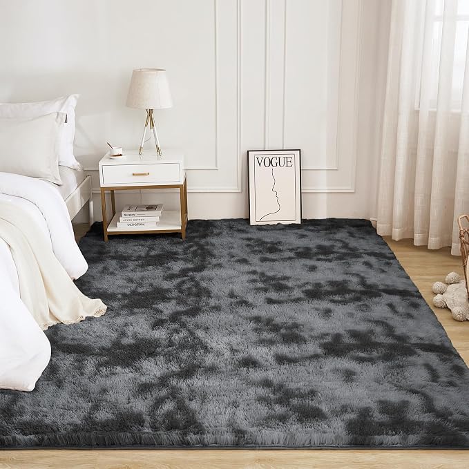 Litanika 4x6 Shag Area Rug for Living Room Bedroom, Tie-Dyed Dark Grey High - Image 2
