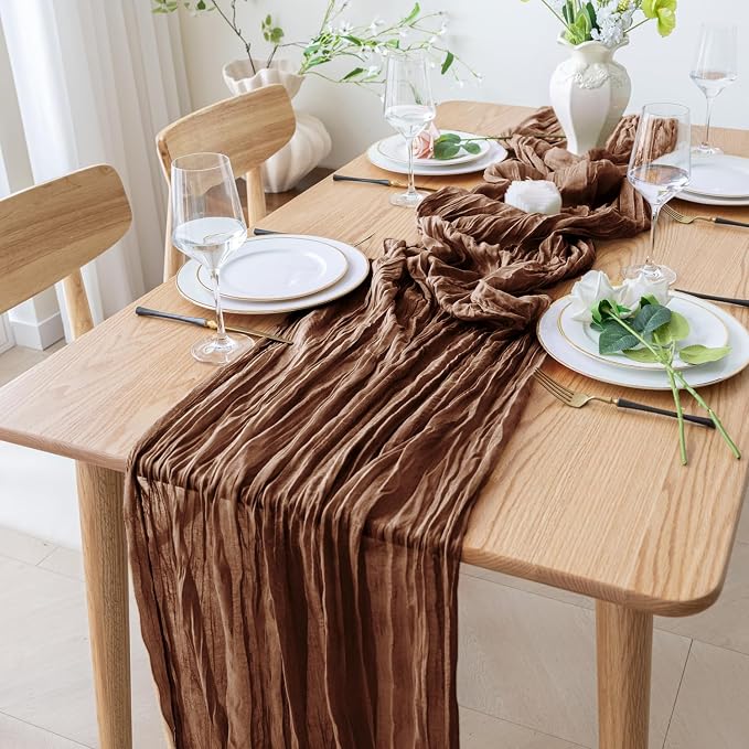Cheesecloth Table Runner 10FT 12Pcs Brown Boho Gauze Rustic Sheer Runners | - Image 8