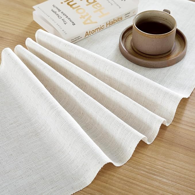 Cotton Linen Table Runner, 13x48 Inch, Off White - Image 5