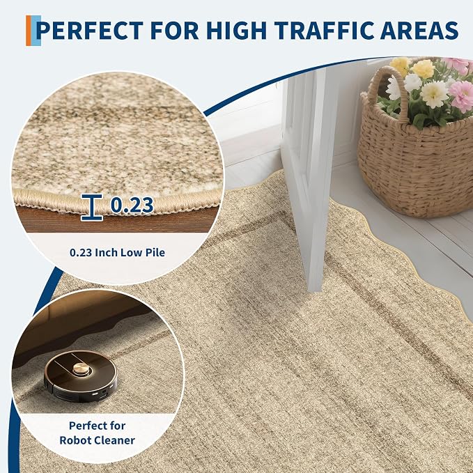 GarveeHome Scalloped Washable Round Rugs, Non-Slip Soft Round Rug 4ft Ultra-Thin - Image 5