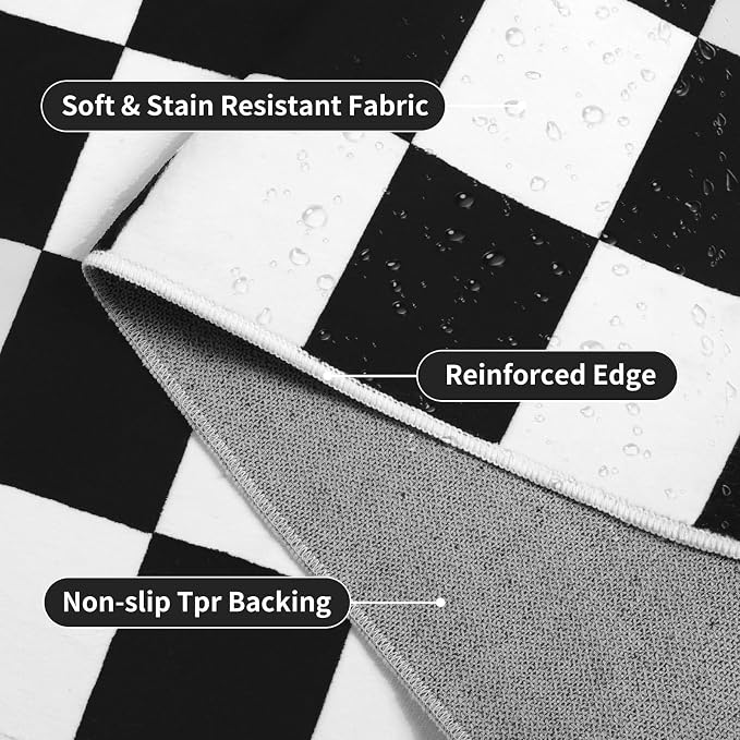 Terrug Black and White Checkered Area Rug - Image 5