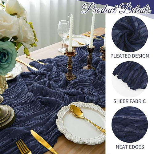 10 Pack Navy Blue Cheesecloth Table Runner 17x108 Inch Boho Gauze Cheese Cloth - Image 2