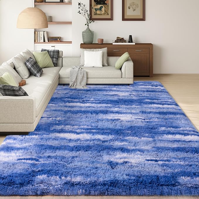 Shag Rugs for Living Room 5x7, Ultra Soft Abstract Blue Big Fuzzy Rugs for - Image 5