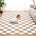 Super Soft Rug for Bedroom, 6x9 Ft Beige and White Area Rug Classic Checkered by TOOHUB