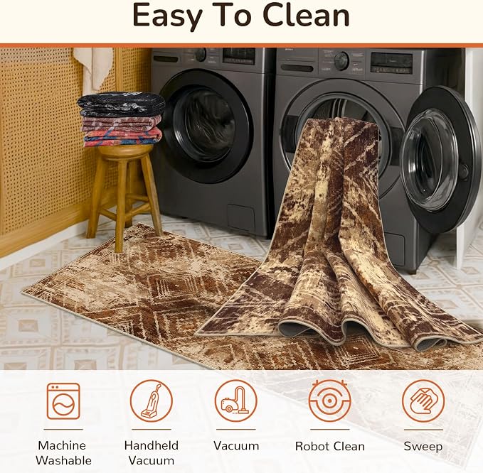 BESTSWEETIE Area Rug 2x8 Rug Machine Washable Non-Slip Low Pile Print Pattern - Image 3