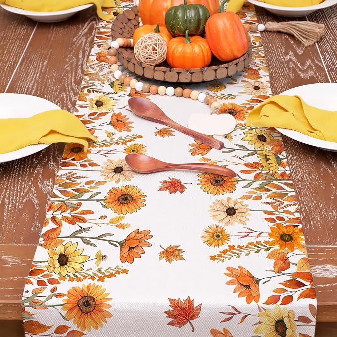 Fall Pumpkins and Sunflowers Table Runner 13x48 Inch, Maple Leaves Farmhouse - Image 7