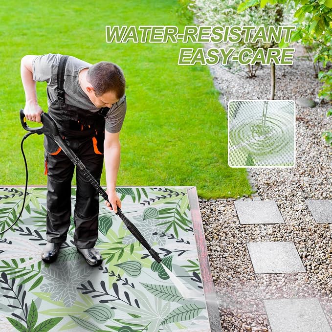 Lahome Leaf Indoor Outdoor Rug 8x10, Non Slip Outdoor Patio Rug - Image 3