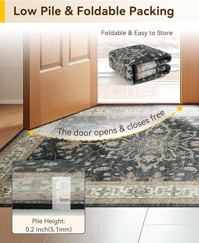 RELEANY Area Rugs Runner 2'6"x5' Washable Non-Slip, Floral Vintage Distress - Image 5
