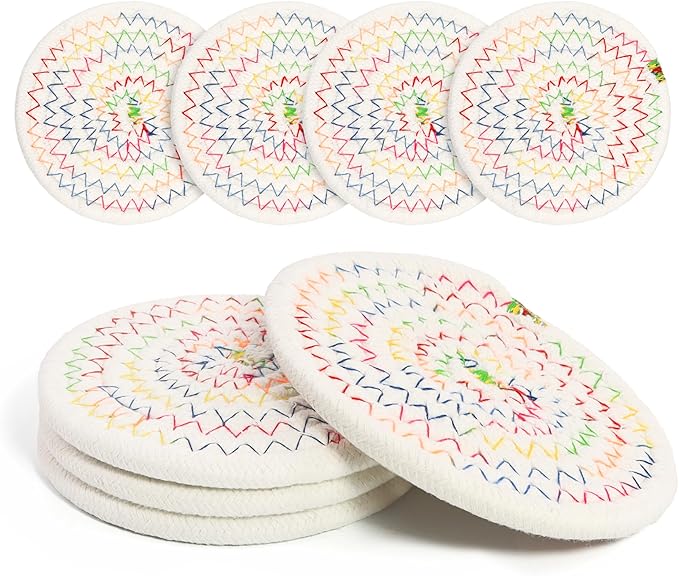 Coasters Set of 4 for Drinks, Cotton Woven 4 Colors Absorbent Boho Coasters for by krastmon