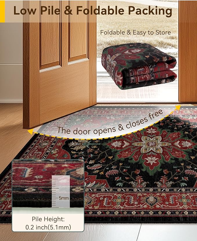RELEANY Area Rugs 7'x10' Washable Non-Slip, Floral Vintage Distress Medallion - Image 4