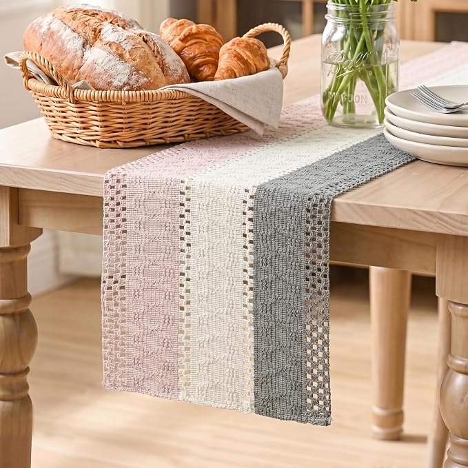 Artoid Mode Grey Beige Pink Farmhouse Rustic Table Runner 12x72 Inch | Holiday by ArtoidMode
