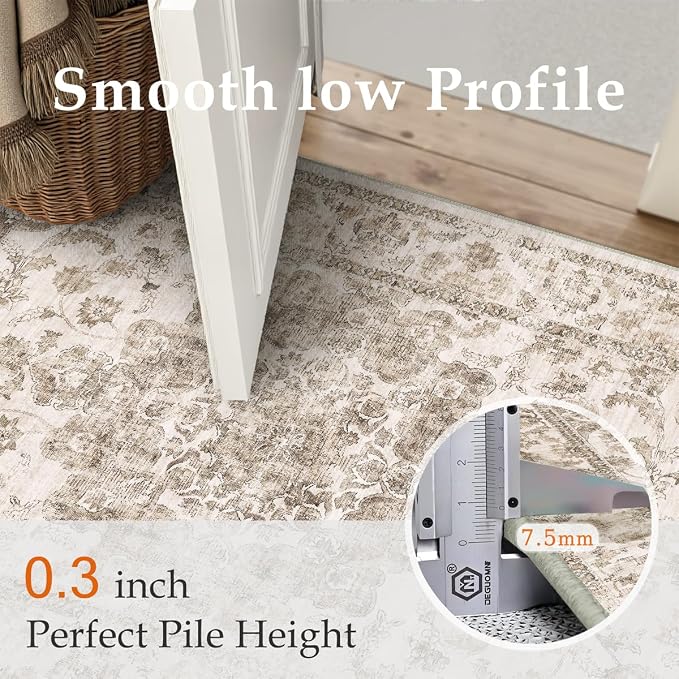 9x12 Neutral Area Rug Brown Vintage Living Room Bedroom Washable Carpet - Image 8