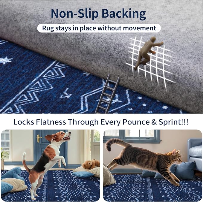 SERISSA Hallway Runner Rug, 2x10 Washable Non-Slip Blue and White Boho Rug - Image 5