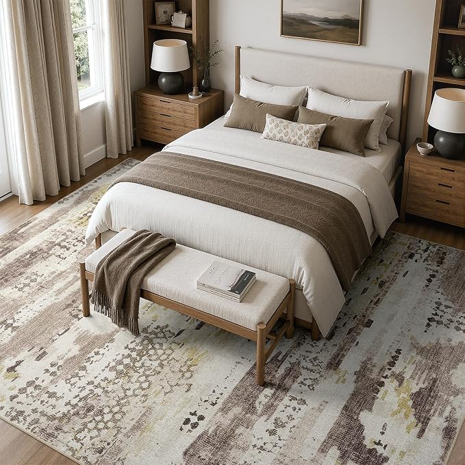 DCX Abstract Area Rug 9x12, Washable Brown Modern Rug - Image 4