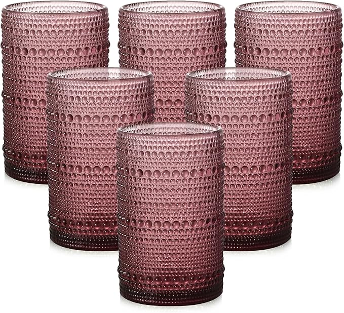 ZMOWIPDL Drinking Glasses Set of 6, 15 oz Purple Hobnail Glass Cups | Vintage by ZMOWIPDL