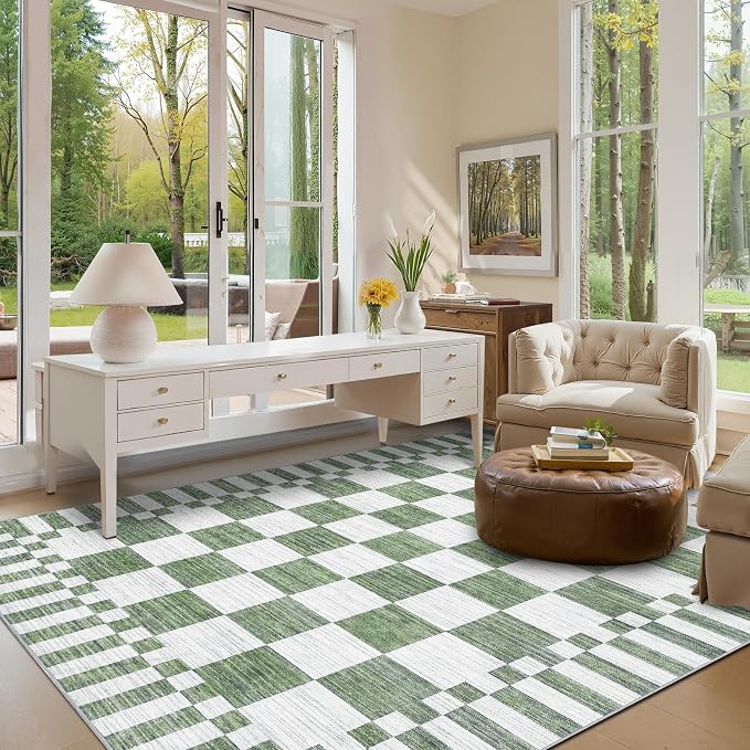 GarveeHome Sage Green Checkered Rug 5×7 Area Rugs - Image 3