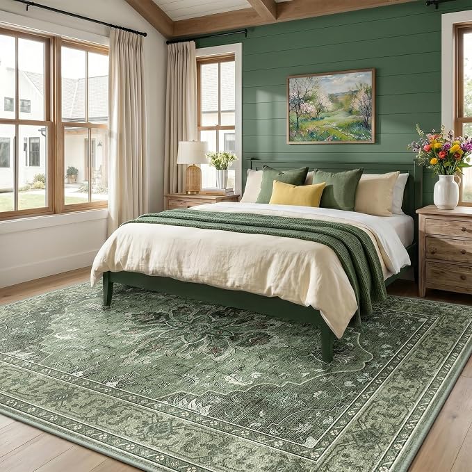 RELEANY Area Rugs Large 10'x14' Washable Non-Slip, Floral Vintage Distress - Image 2