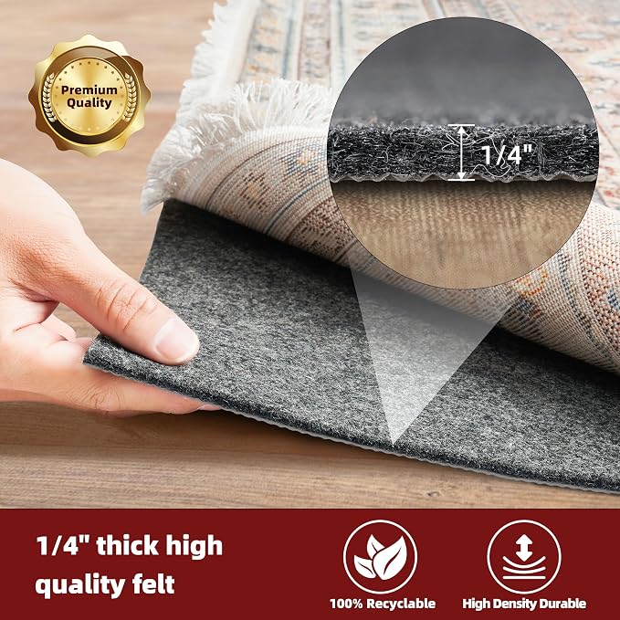 BAGAIL Felt and Natural Rubber Backing Rug Pads 1/4” Thick, 8 x 10 Ft Non Slip - Image 3