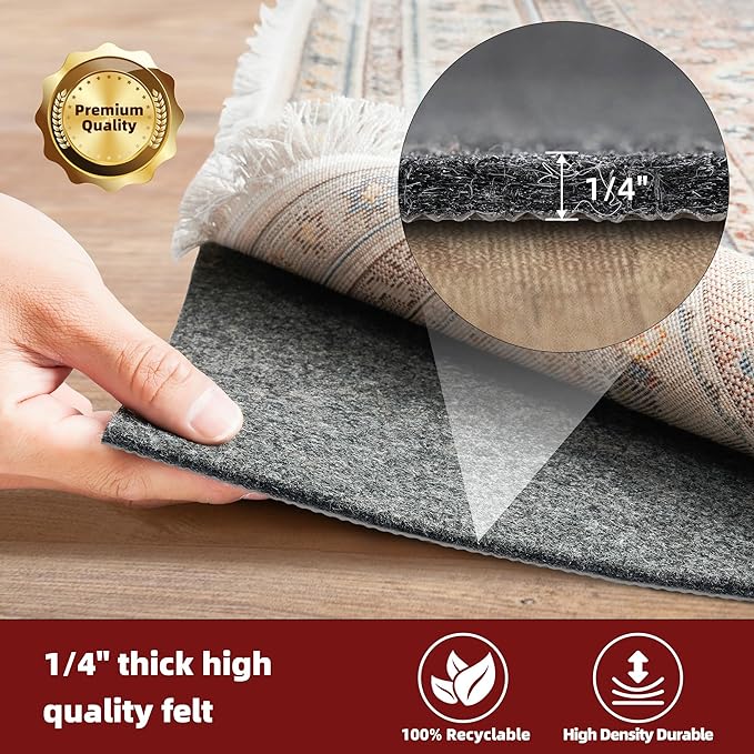 BAGAIL Felt and Natural Rubber Backing Rug Pads 1/4” Thick, 8 x 11 Ft Non Slip - Image 3