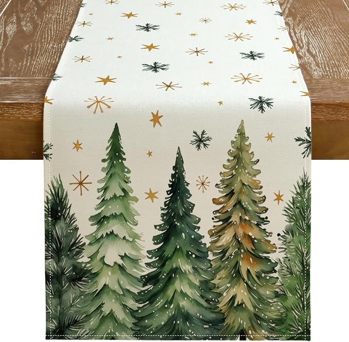 Christmas Table Runner 13x90 Inch, Xmas Tees Snowflakes Holiday Decorative by GEEORY