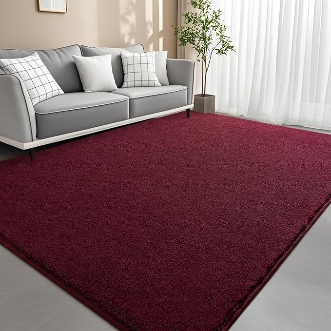 5x7 Feet Red Area Rugs for Bedroom, Indoor Washable Memory Foam Burgundy Rug by Woottpe