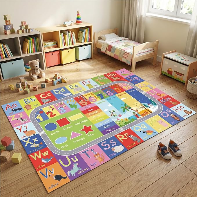 ABC Kids Rug, 78.7" x 59" Alphabet Non-Slip Floor Mat | ABC and animal pattern - Image 6