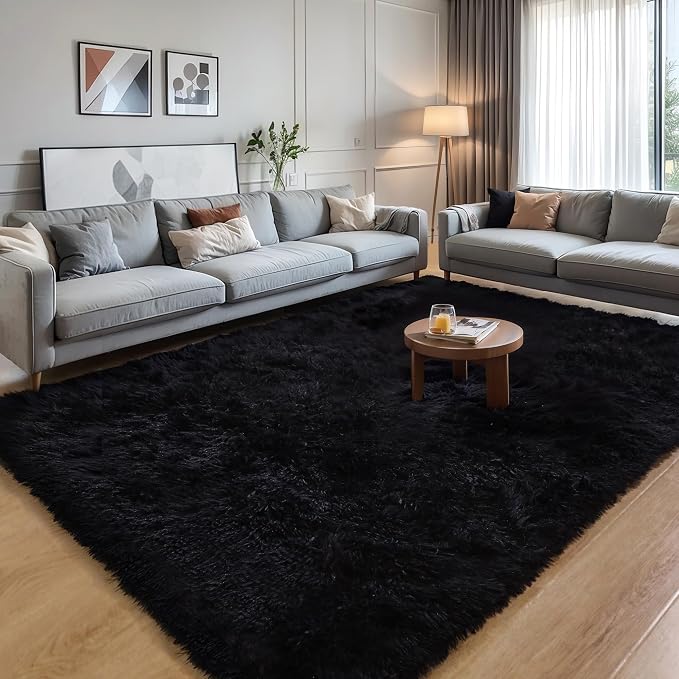 KICHOWUA 4x6 Black Fluffy Shag Rug - Image 8