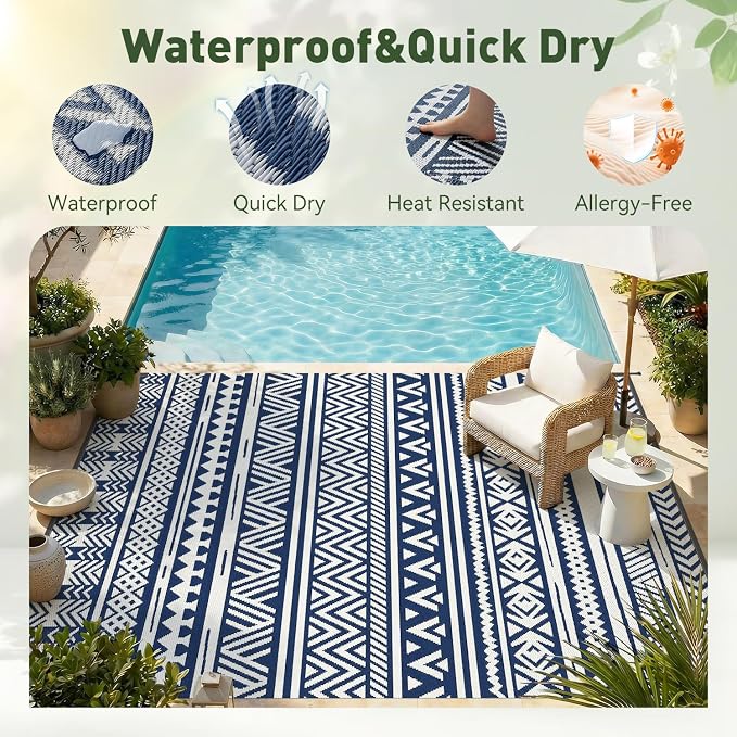 MontVoo Outdoor Rug 8x10 Waterproof Outdoor Patio Rug Mat Reverisble Plastic - Image 4