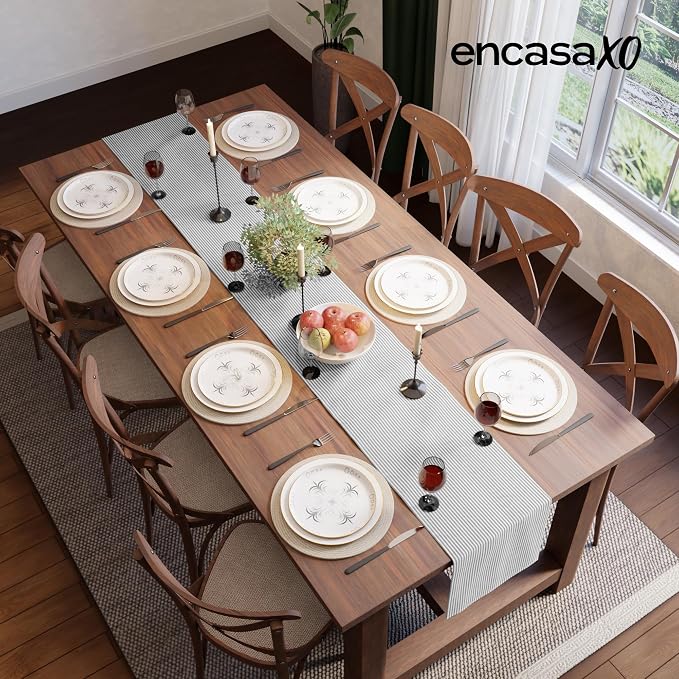 Encasa XO Table Runner, Woven Cotton Dining Runner 13"x59" | Ticking Black - Image 4