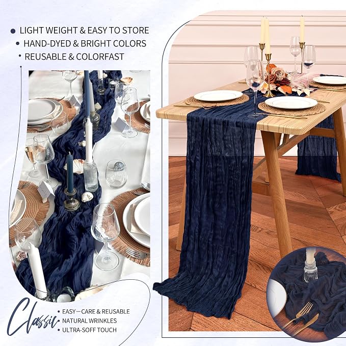 4 Pack Cheesecloth Table Runner 10FT Navy Blue Table Runner Boho Gauze Cheese - Image 5