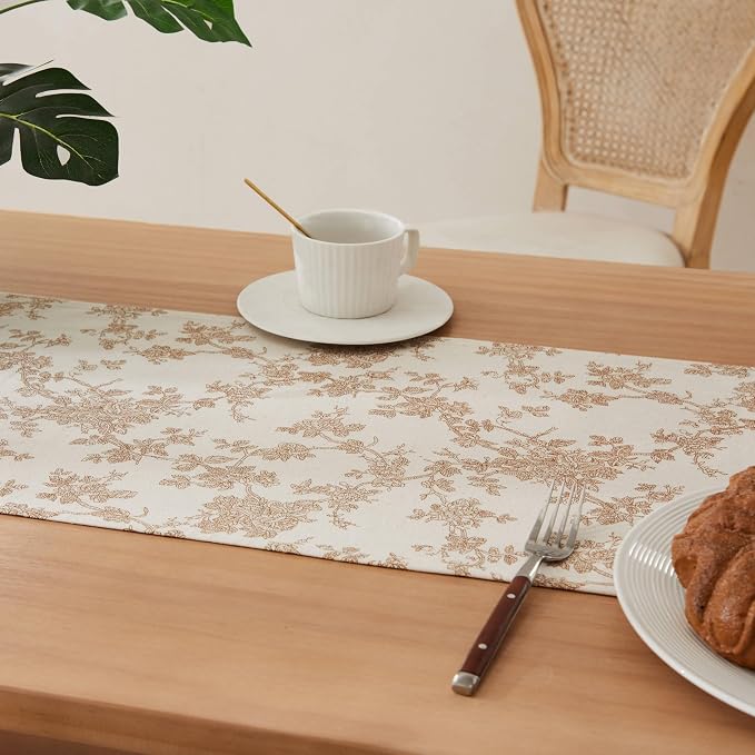French Pastoral Farmhouse Table Runners, 13x60 Inch Brown | 100% Organic Cotton - Image 5