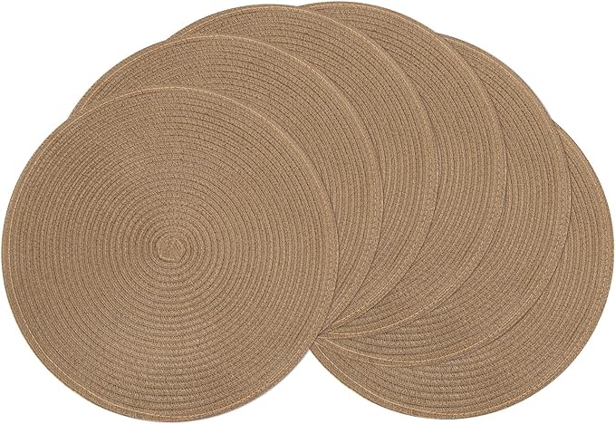 SHACOS Round Braided Placemats Set of 6 Washable Cotton Polyester 15 inch Round by SHACOS