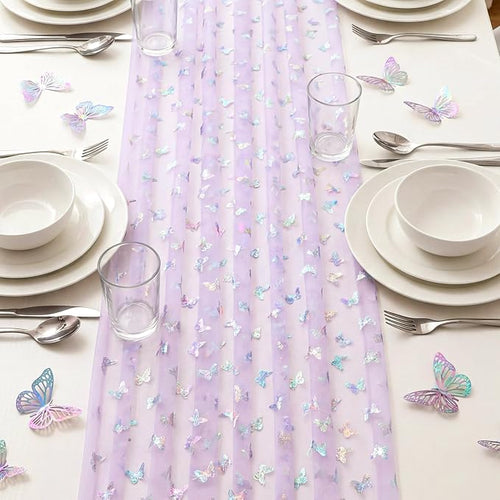 4 Pcs Iridescent Butterfly Table Runner 29 x 70 Inch Purple Glitter Gradient - Image 2