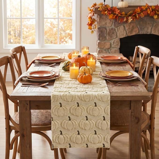 Artoid Mode Beige Soft Faux Fur Fall Table Runner 13x90 Inch | Seasonal Kitchen - Image 2