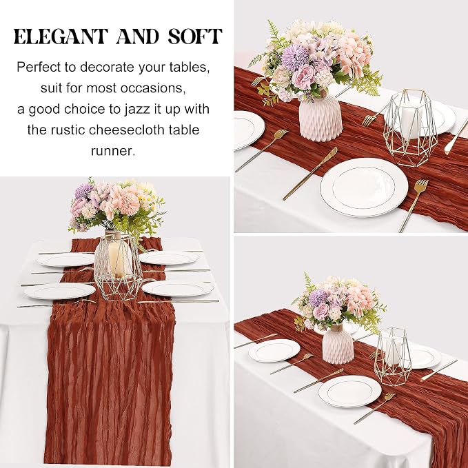 Terracotta 10FT Cheesecloth Table Runner Boho Gauze Fabric Table Runner Rustic - Image 3