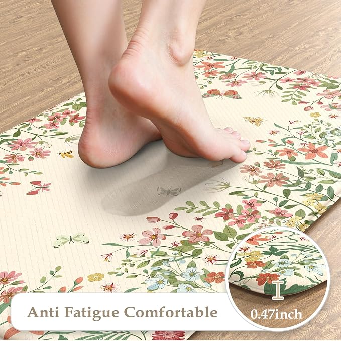 KIMODE Anti Fatigue Mats for Kitchen Floor, Farmhouse Kitchen Rugs Sets of 2 - Image 3