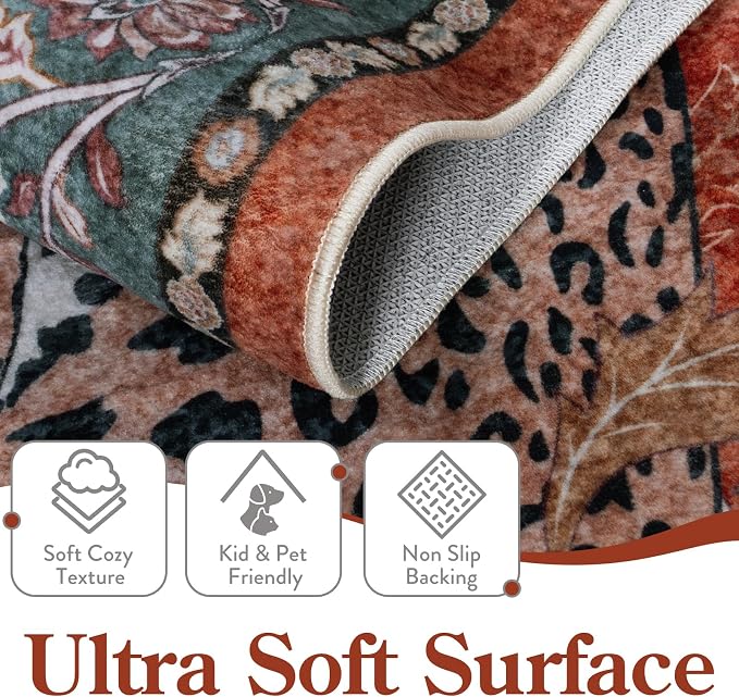 Moynesa Leopard 5x7 Area Rug, Boho Washable Living Room Rug, Non Slip Rugs - Image 3