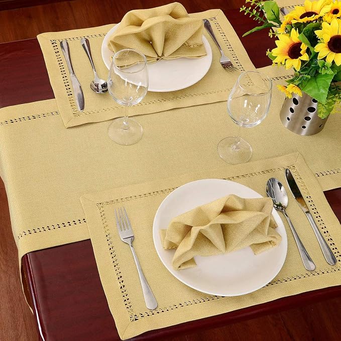 Grelucgo Handcrafted Solid Color Dining Table Placemats, Double-Hemstitched) - Image 4