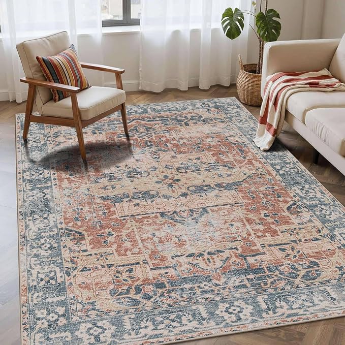 Rugxara 4x6 Rug for Living Room Bedroom, Washable Throw Rugs, Vintage Retro by Rugxara