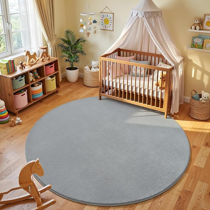 Amearea Grey Round Area Rugs 4ft Washable Circle Rugs - Image 2
