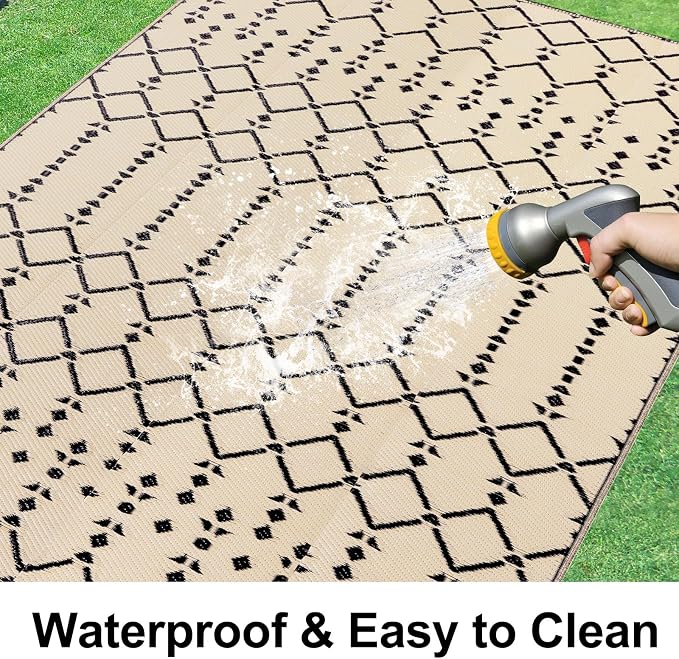 Smiry Outdoor Rug 9x12 ft, Waterproof Reversible Plastic Straw Rugs, Boho - Image 2
