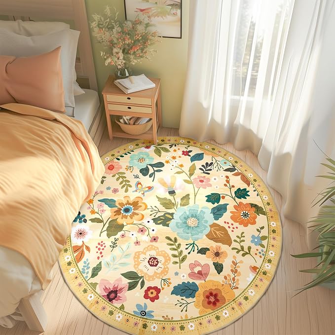 RELEANY Floral 8ft Area Rugs Washable Print Boho Cute Carpet Non Slip Flower - Image 9