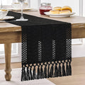 Macrame Style Boho Table Runner, 12x108 Inch Black | Woven Boho Table Runner by ZEEMARTONLINE