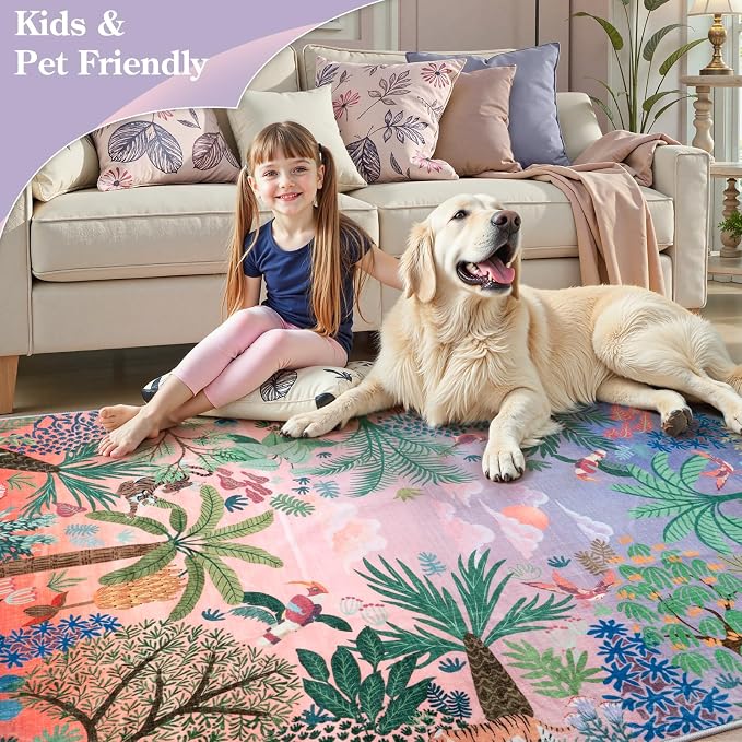 LIVEBOX Washable 6x9 Rug for Living Room, Soft Jungle Animal Print Rugs for - Image 5