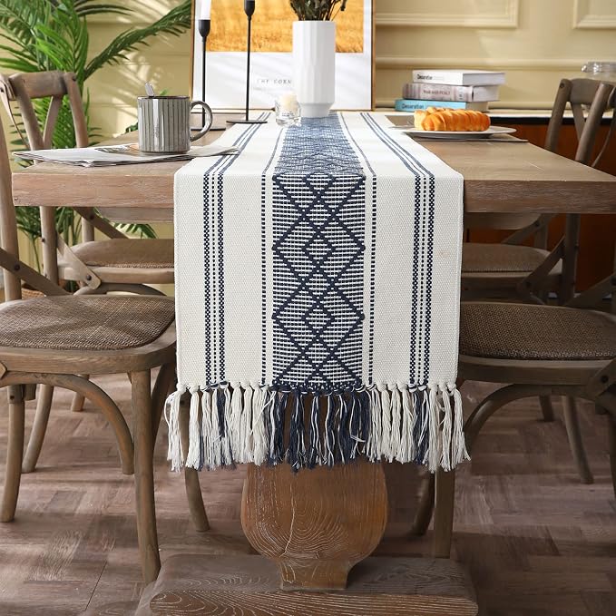 Woven Table Runners Farmhouse Style, Boho Table Runners 108 inches Long - Image 7