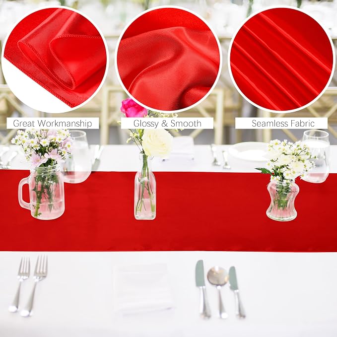 Aneco 12 Pack Satin Table Runner 12 x 108 Inch Red Long Wedding Satin Silk - Image 3