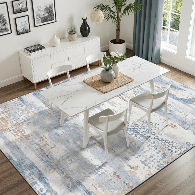 DCX Abstract Area Rug 6x9, Washable Blue Modern Rug - Image 5